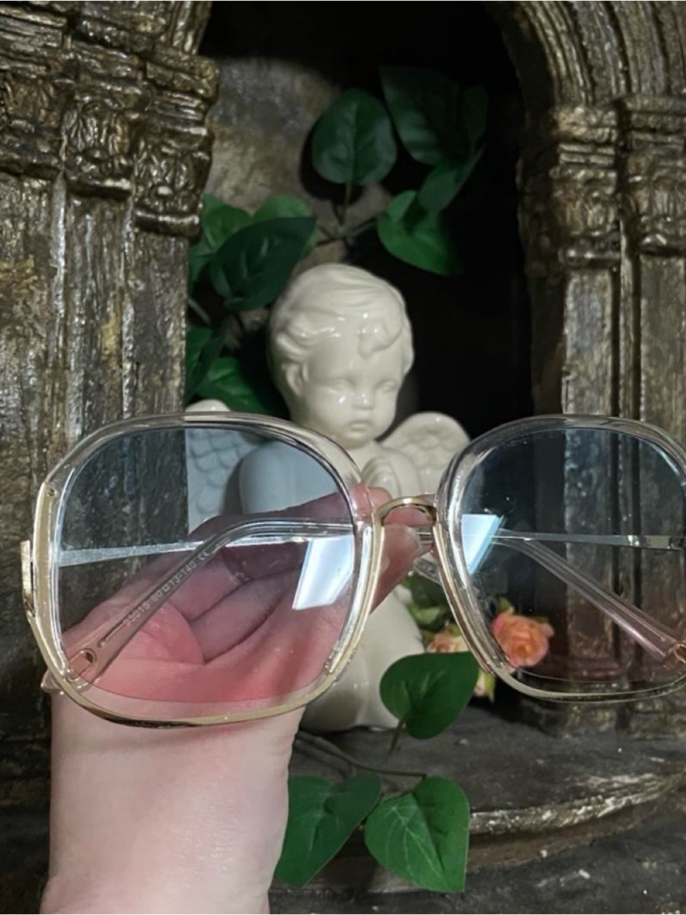 Transparent Oversized Square Sunglasses - Blue Pink Accent